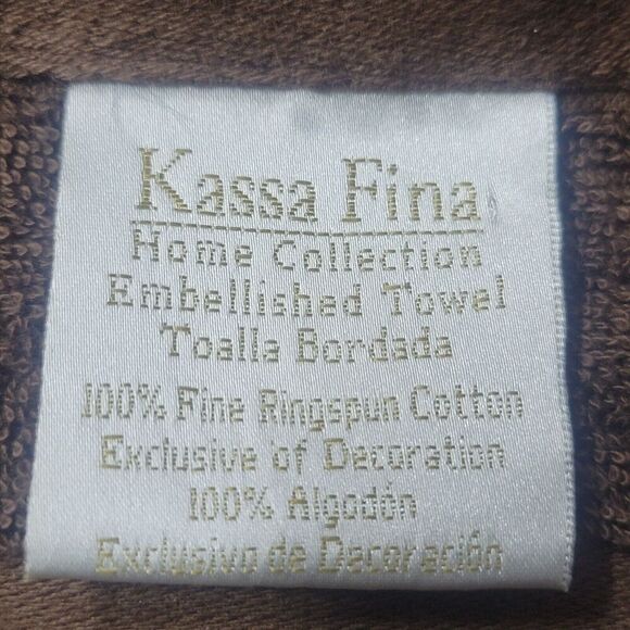 Kassafina Brown/Gold Embroidered Bath Towel - Picture 4 of 5